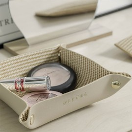 OLETHA Aesthetic Small Decorative Tray, Foldable Multifunction Tray, Travel Collection Bowl, Rattan Textured, Beige