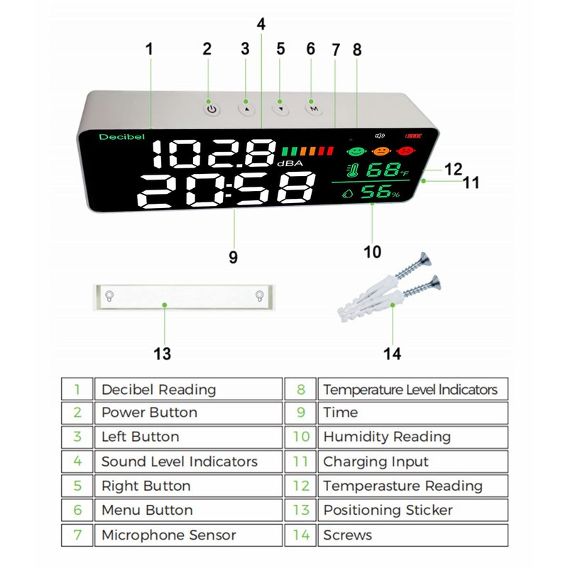 Decibel Meter Sound Level Reader, 4 in 1 11 Inch