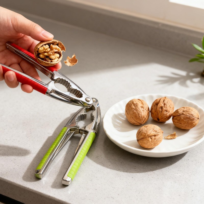 Nut Cracker, 2-Pack Stainless Steel Nutcracker with Non-Slip Handle, for