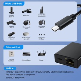 USB Ethernet Adapter, RJ45 Wowfast Fire TV Stick 4K Ethernet Adapter, 100Mbps Micro USB to Ethernet Adapter, Fire Stick Compatible with Fire Stick, Fire Stick, Google Chromecast TV