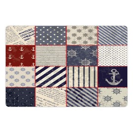 Lunarable Nautical Pet Mat for Food and Water, Maritime and Nautical Life Design with Vintage Sailor Knot Anchor Motifs, Non-Slip Rubber Mat for Dogs and Cats, 18" X 12", Vermilion Blue