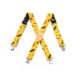 Barnwell Yellow Tool Trouser Braces Suspenders Heavy Duty Metal Clips 50mm Wide Adjustable Elastic Work Hammer Screwdriver Saw