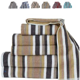 TheWhiteWater – 100% Natural Cotton HAND – BATH – BEACH Towel & Sheets – Royal Victorian Flossy Stripe Design – 6 Threads Combed Stripe 550 GSM (1 x Hand Towel, Mocha)