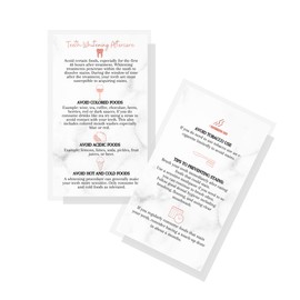 Teeth Whitening Aftercare Instructions Cards | 50 Pack | Size 2x3.5" inch Business Card | Wallet Sized Rose Gold Icons on Marble Design