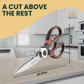 Bixel Premium Kitchen Scissors - Heavy Duty Scissors for Kitchen Use with Safety Covers - Multifunctional Meat Scissors with Extra Sharp Blades and Comfortable Grips for Poultry, Herbs and Food