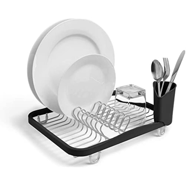 Umbra 330065-744 Sinkin Drying Rack – Dish Drainer Caddy with Removable Cutlery Holder Fits in Sink or on Counter top, Medium, Black/Nickel
