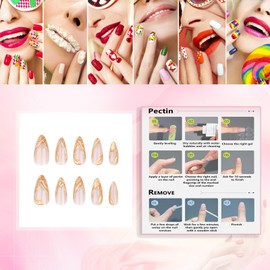 Rchovsam Medium Press on Nails Amond Nails Press Ons Medium Almond Press Ons Full Cover Artificial Nails 24pcs - 3d Gold Edge