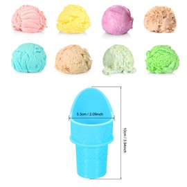 PATIKIL 3.94" Ice Cream Cone Scoop, 4Pcs Plastic Holders Reusable Cup Spoon Mini Ice Cream Holder Snow Cone Rack for Birthday Party, Blue