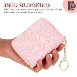 Bewudy Credit Card Holder RFID Wallets for Women, Small Wallet for Cards Holder with Keychain Zipper, Pocket RFID Card Wallet for Women Girls(Pink)