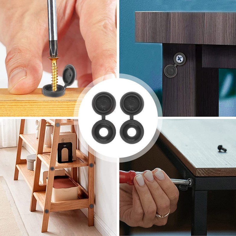 160Pcs Screw Caps Brown/White/Black/Grey Hinged Plastic Screw Cover Caps for