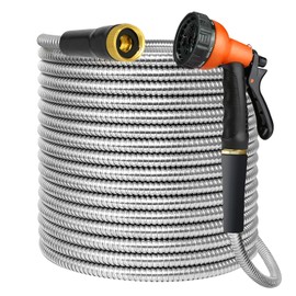TOPUPHOE Metal 25 FT Garden Hose, Stainless Steel Heavy Duty Water Hoses Adjustable Spray Nozzle Lightweight No Kink Garden Hoses for Yard, Outdoor,Car