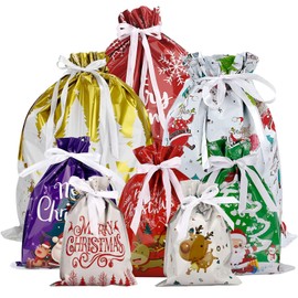 Christmas Wrapping Gift Bags Drawstring 24PCS Gift Bags Multipack 4 Sizes Christmas Bags for Presents Holiday Drawstring Gift Bags for Presents Multipack