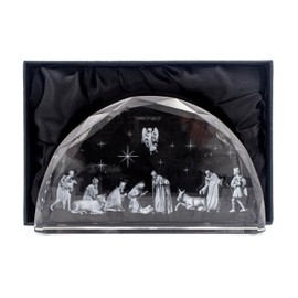 Elysian Gift Shop Christmas One Piece Etched 7" Glass Nativity Scene Tabletop Figurine - 3D Image of Holy Family Shepards Three Kings and Guardian Agel