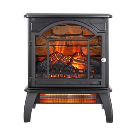 1500W Electric Fireplace,18” Infrared Freestanding 11 Temperature Mode Stove Heater for Indoor Use W/ 3D Realistic Flame,Firewood,Furnace Block Effect Background & Remote,Overheat Safety Protection