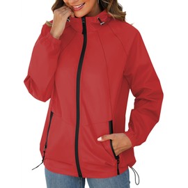 Avoogue Raincoat for Women Hooded Waterproof Lightweight Packable Rain Jackets Windbreaker Outdoor 2025 Clothes with Pockets Red XL