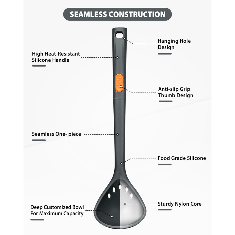 Silicone Pasta Fork and Ladle Spoon Set, Large Non Stick