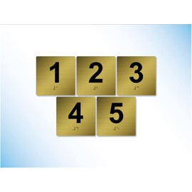 The Sign Studio – 4” x 4” – Exam Room Numbers 1-5 - Braille/Tactile Identification Signs Used for Exam Rooms and Offices – (Brushed Gold/Black)