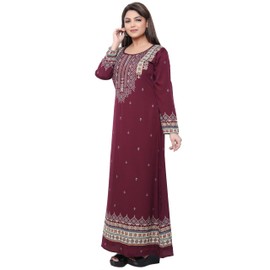 Women's Tunic Kaftan Long Evening Dress (Maroon, 3XL)