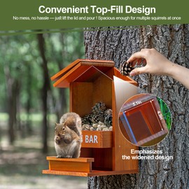 Squirrel Feeder Picnic Table for Outside with Clear Viewing Window, Large Wooden Chipmunk Feeder with Weatherproof Roof & Mesh Bottom for Garden & Yard