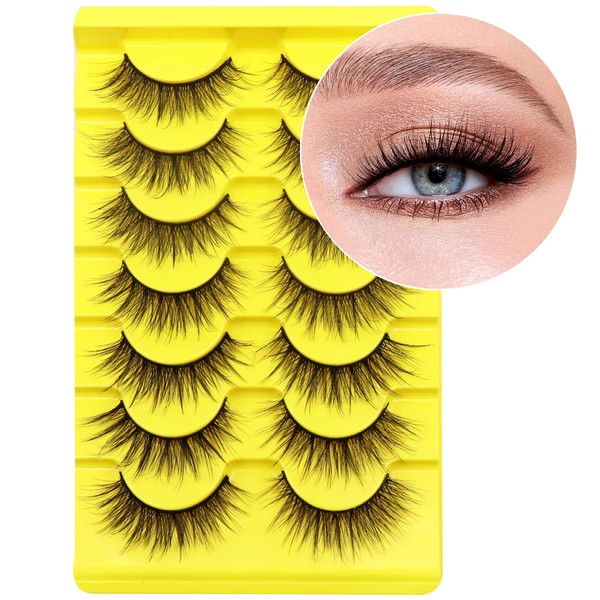 Ahrikiss Eyelashes Cat Eye Lashes 7 Pairs Fluffy False Eyelashes