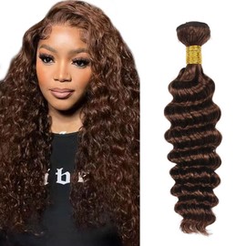 Color #4 Bundle Chocolate Brown Deep Wave Human Hair Bundles 24 Inch Brazilian Dark Brown Bundles Human Hair Color #4 Loose Deep Bundle Hair Extensions