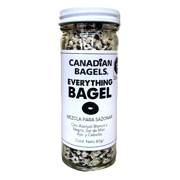 Canadian Bagels | Sazonador Gourmet Everything Bagel | Decora y sazona Panes, Avocado Toast, Carne y Pollo | 80grs.