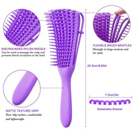2 Pieces Detangling Brush for Afro America/ African Hair Textured 3a to 4c Kinky Wavy/ Curly/ Coily/ Wet/ Dry/ Oil/ Thick/ Long Hair, Knots Detangler Easy to Clean (Black, Purple)