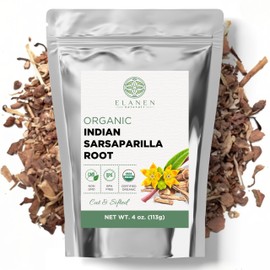 Elanen Naturals Organic Sarsaparilla Root 4 oz. (113g), USDA Certified Organic Indian Sarsaparilla Tea, Hemidesmus Indicus Sasparilla, Sarsparilla, Zarzaparrilla, Cut & Sifted