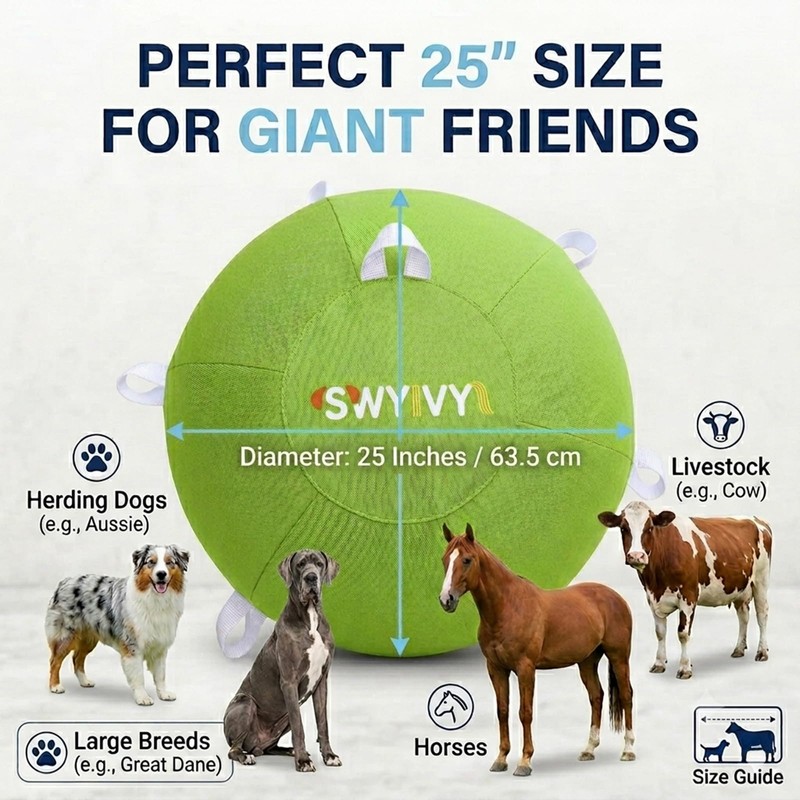 SWYIVY 25-Inch Herding Ball for Dogs with Straps, Giant Horse