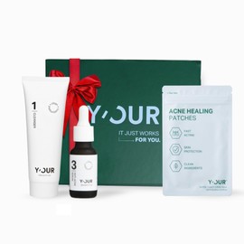 Y’OUR Essential 3-Step Acne Kit: Purifying Cleanser, Anti-Acne Serum & Healing Patches; Pimple Clearing, Pore Minimizing Skincare Routine. Made in USA. Suitable for All Skin Types. Holiday Gift Bundle