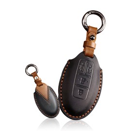 ontto Key case fit for Nissan Quest Elgrand NV200 Evalia Serena MPV 4 Buttons Smart Key Fob Cover Keyring Leather Key Shell Keychain Key Holder Protector Accessories Black