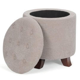 MoNiBloom Round Ottoman with Storage, Small Foot Rest Stool with Legs, 15.5 Dia. x 17 H Inches Upholstered Ottoman with Storage for Living Room, Bedroom, Beige