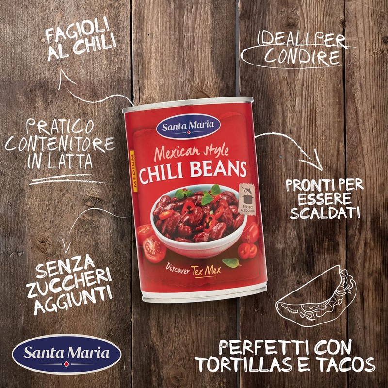 Santa Maria Tex Mex Mexican style Chili Beans Medium 410