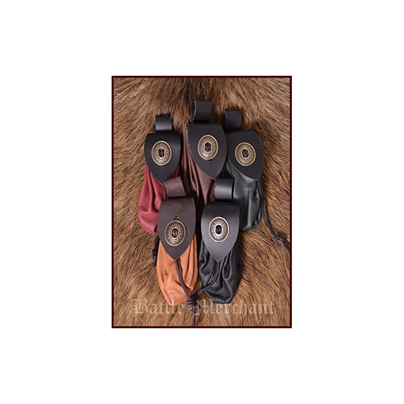 Battle-Merchant Large Medieval Leather Money Cat with Metal Clasp Wallet