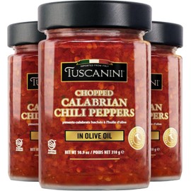 Tuscanini Premium Chopped Calabrian Chili Peppers In Olive Oil, 9.2oz (3 Pack) Just 3 ingredients, All Natural, Nothing Artificial, Product of Italy, Kosher