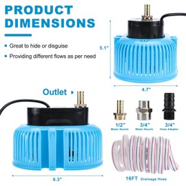 Yaegoo Swimming Pool Cover Pump, AC 110V 850 GPH Above Ground Pool Cover Pump, Submersible Water Pump with 16ft Drainage Hose and 3 Adapters Blue