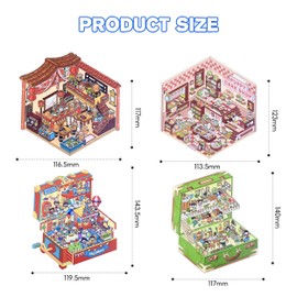 4 Sets DIY 3D House Stickers, 3D Sticker Scene, 3D Miniature Scene Stickers with Tweezer, Funny DIY Self-Help Scenes Stickers for Relief Stress
