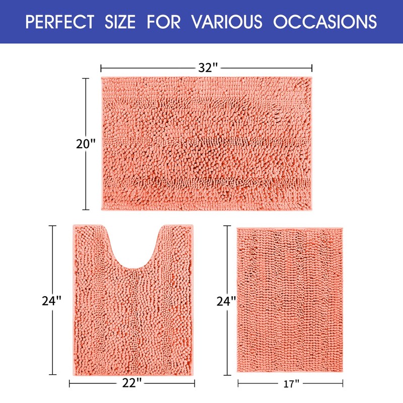 ACCUMTEK Striped Coral Bathroom Rug Set 3 Pieces Ultra Soft,