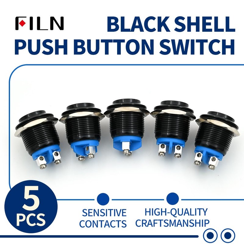 FILN 5PCS 19mm Momentary Push Button Switch, Small Reset Spst