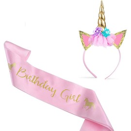 MaoNativey Unicorn Party Accessories, Gold Unicorn Headband and Birthday Girls Sash for Children, Birthdays, Role Play, Festivals, Unicorn Party Cosplay etc