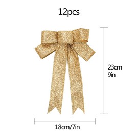Christmas Ribbon Bows 12Pcs Golden Bowknot Glitter Xmas Tree Bows Hanging Ornaments for Craft DIY Christmas Wreaths Wedding Holiday Party Wall Table House Decoration Presents Gift Wrapping Supplies