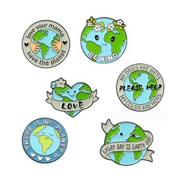 6pcs Sustainable Planets Lapel Pin Stylish Cartoon Green Caring for the Earth Brooch Environmental Consciousness Symbol Badge