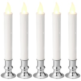 FGDECORJOIE Battery Operated LED Window Candles 9 Inch Tall with Automatically Timer 8 Hours On /16 Hours Off - Set of 6 Classic Flickering Flameless Candles and Silver Shine