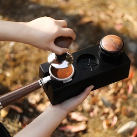 MHW-3BOMBER Tamper Station in ABS, Practical Holder for 51/54/58 mm Portafilter Tamper and Coffee Distributor, 3-in-1 Tamping Station, Coffee Station in Walnut Distributor Leveler Pressing Station