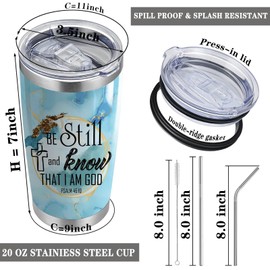 Christian Cross Gift Be Still and Know That I Am God Psalm 46:10 20oz Tumbler with Lid and Straw Bible Verses Gift Religious Gift Blessed Gift (Blue-Be Still)
