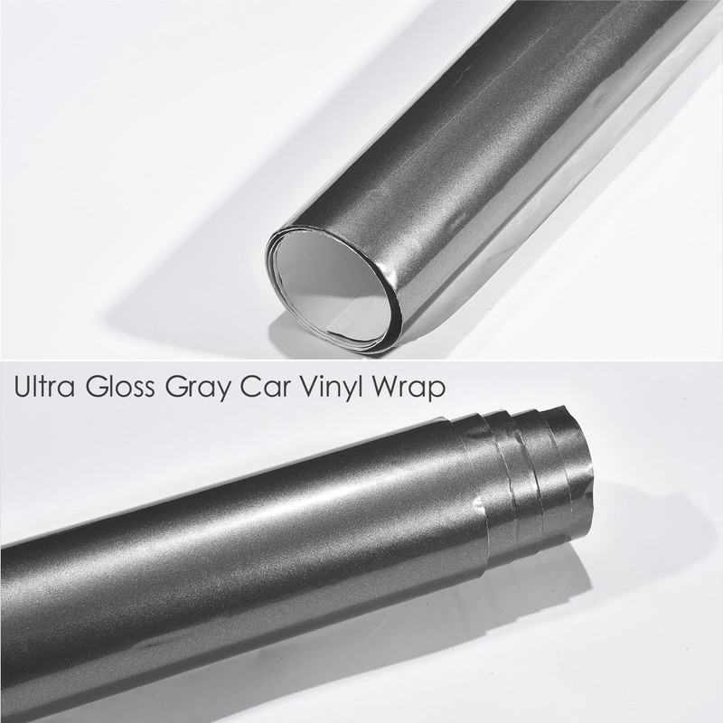 AuMoHall High Glossy Metallic Gray Car Vinyl Wrap Bright Pearlescent