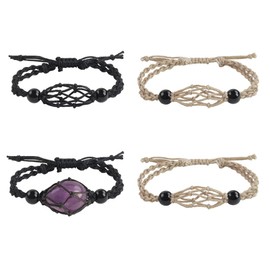 4 PCS Crystal Cage Bracelet Cord Holder Empty Stone Holder Replacement Hand-Woven Cord with Adjustable Length for Jewelry Making (Style 6)