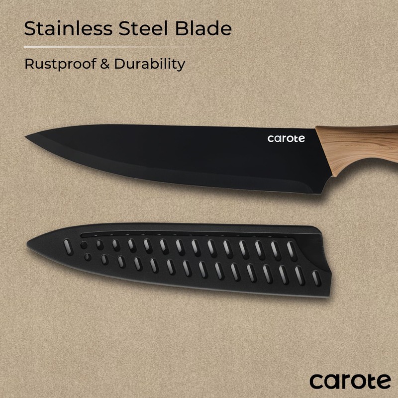 CAROTE 12PCS Knife Set, Kitchen Knife Set with Safe Guards,