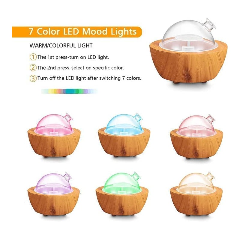 280ml Glass Essential Oil Diffuser Wood Grain Base Air Aroma