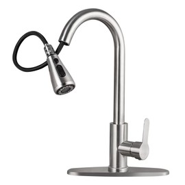 RUHEKⅤ Kitchen Sink Faucet with Pull Down Sprayer，Utility Rv Bar Sinks Deck Plate Home Handle Stainless Steel 360 High Arc Brushed Nickel Out Kitchens Tap Faucets (Silver)